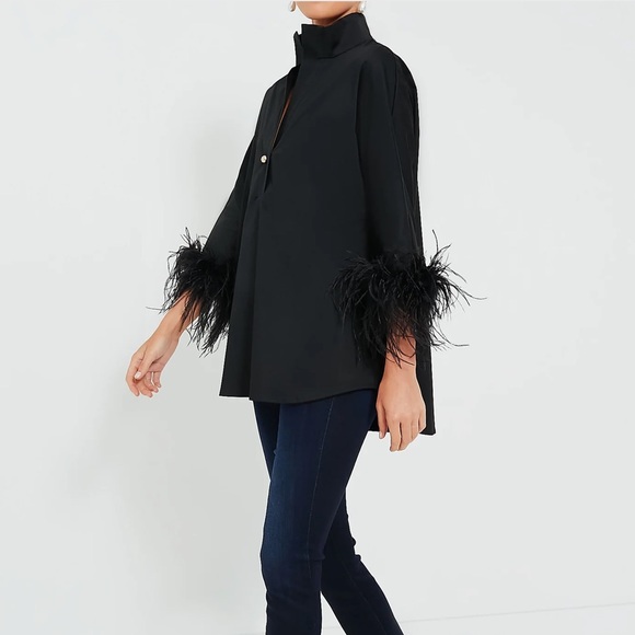 Tuckernuck Black Feather Trim Blouse - Picture 3 of 9